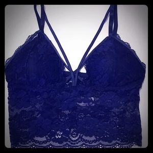 Navy blue floral lace longline bralette!